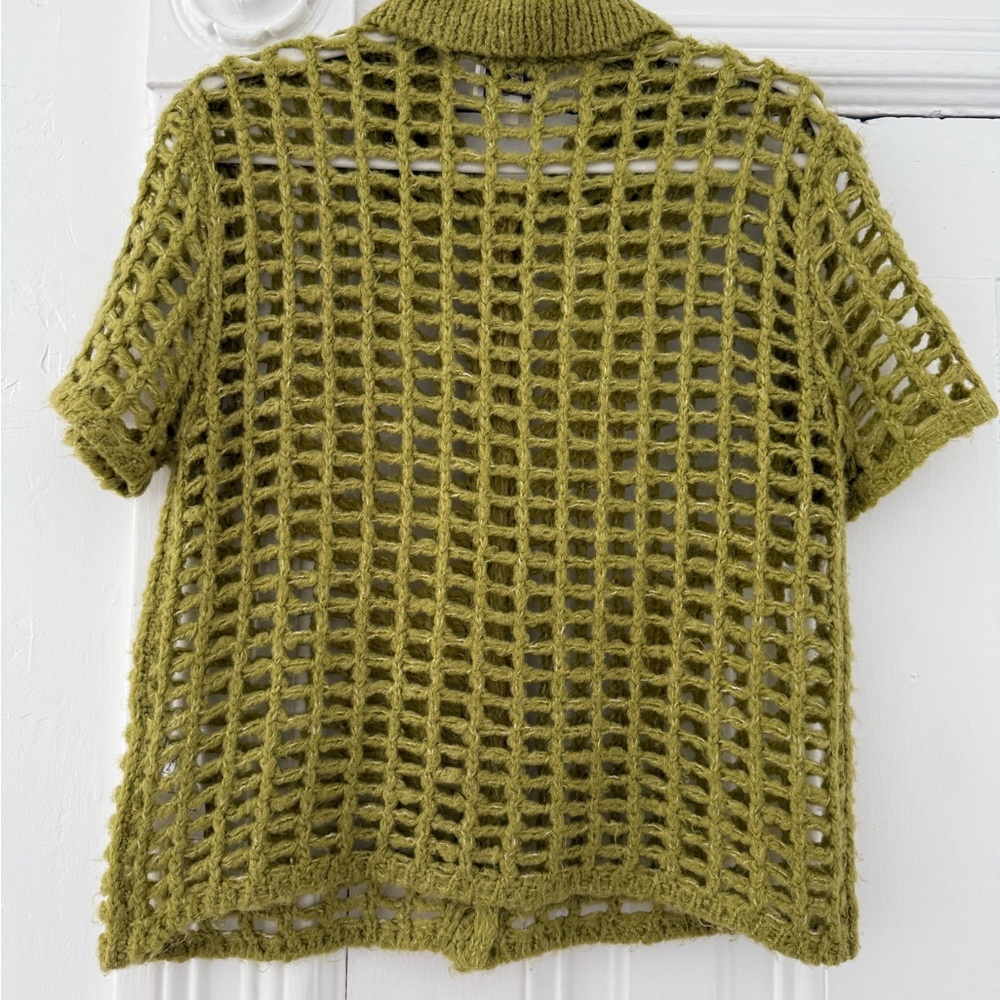 BDG For Urban Outfitters Open-Knit Short Sleeve Button Cardigan in Chartreuse - Picture 8 of 11